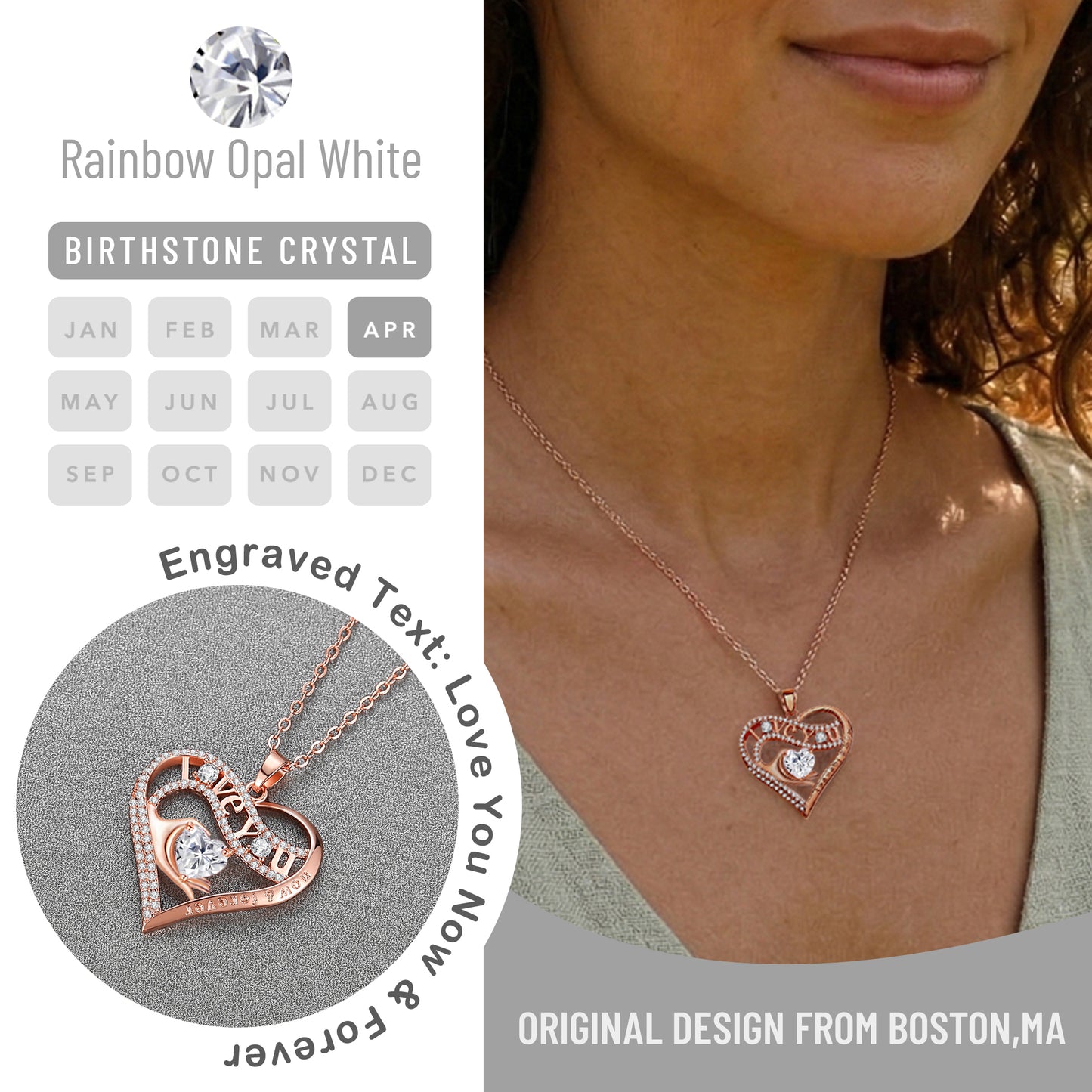 Leafael Gift Necklaces for Women, Heart in Hand I Love You Birthstone Crystal, Birthday Anniversary Jewelry for Wife Girlfriend Mom, Rose Gold and Gun Metal Plated , 18" + 2" Chain
