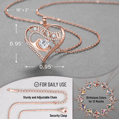 Leafael Gift Necklaces for Women, Heart in Hand I Love You Birthstone Crystal, Birthday Anniversary Jewelry for Wife Girlfriend Mom, Rose Gold and Gun Metal Plated , 18" + 2" Chain