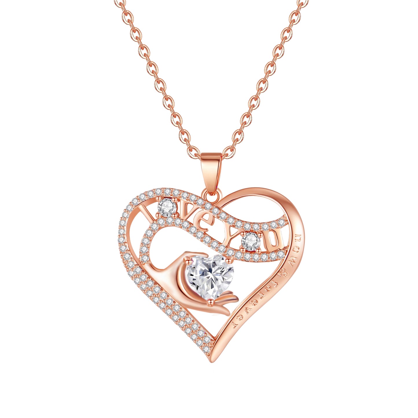 Leafael Gift Necklaces for Women, Heart in Hand I Love You Birthstone Crystal, Birthday Anniversary Jewelry for Wife Girlfriend Mom, Rose Gold and Gun Metal Plated , 18" + 2" Chain