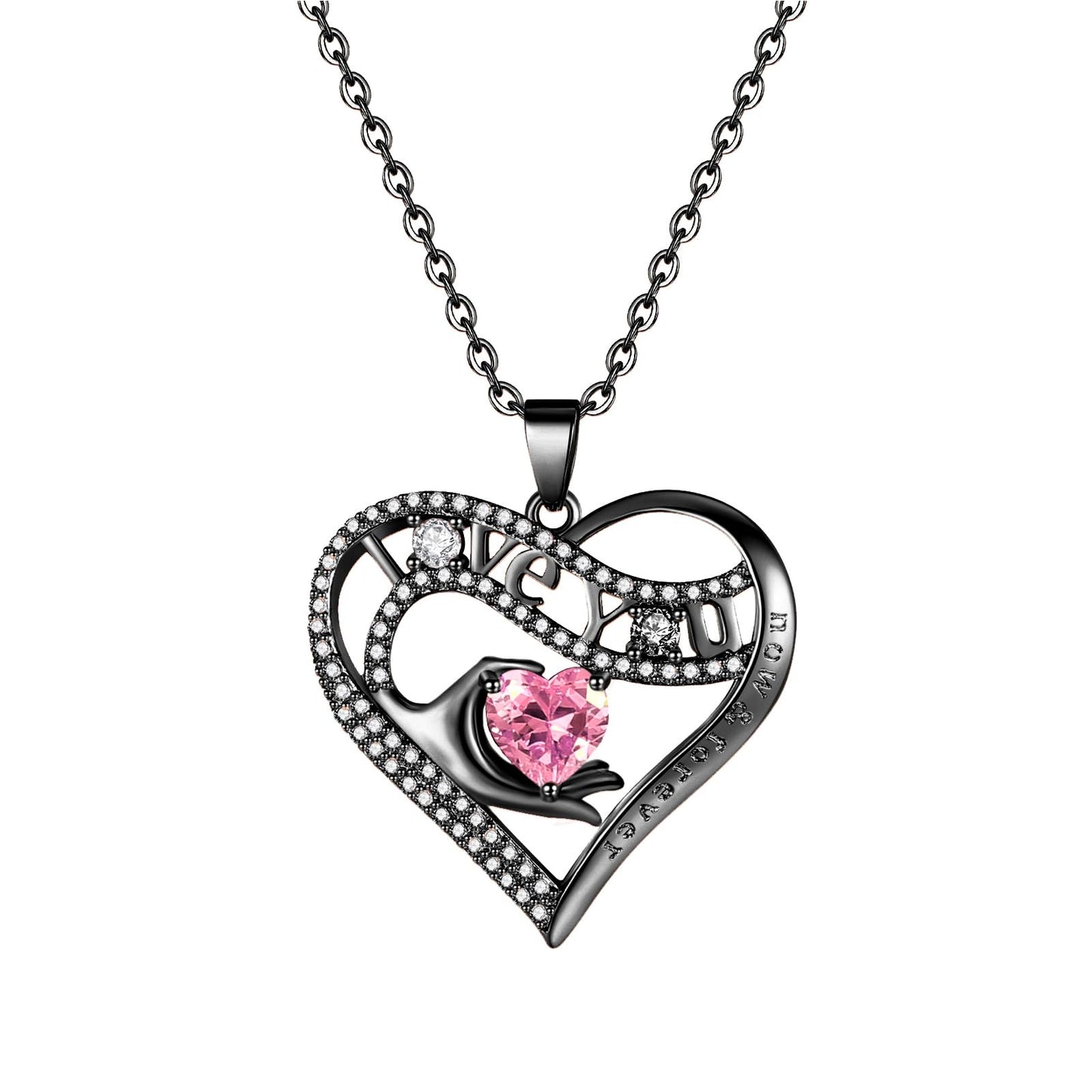 Leafael Gift Necklaces for Women, Heart in Hand I Love You Birthstone Crystal, Birthday Anniversary Jewelry for Wife Girlfriend Mom, Rose Gold and Gun Metal Plated , 18" + 2" Chain