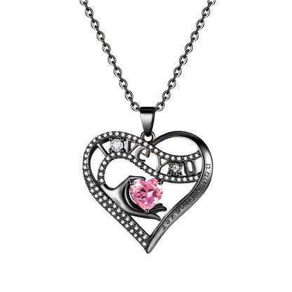 Leafael Gift Necklaces for Women, Heart in Hand I Love You Birthstone Crystal, Birthday Anniversary Jewelry for Wife Girlfriend Mom, Rose Gold and Gun Metal Plated , 18" + 2" Chain