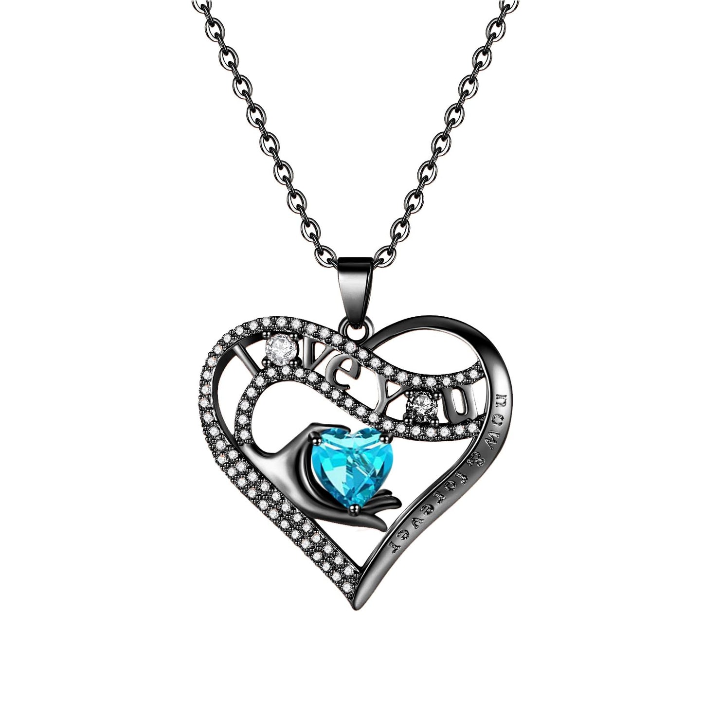 Leafael Gift Necklaces for Women, Heart in Hand I Love You Birthstone Crystal, Birthday Anniversary Jewelry for Wife Girlfriend Mom, Rose Gold and Gun Metal Plated , 18" + 2" Chain