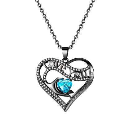 Leafael Gift Necklaces for Women, Heart in Hand I Love You Birthstone Crystal, Birthday Anniversary Jewelry for Wife Girlfriend Mom, Rose Gold and Gun Metal Plated , 18" + 2" Chain