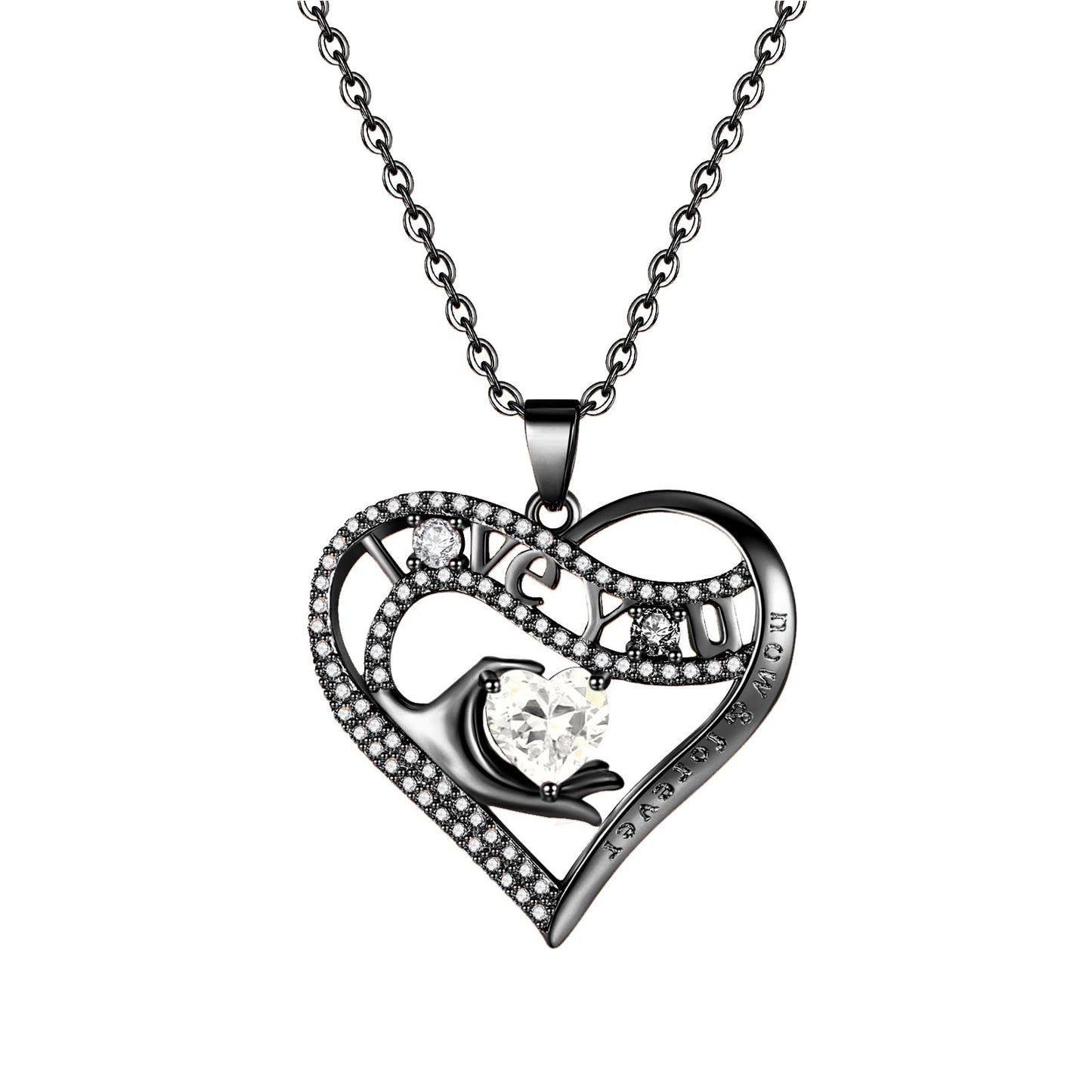 Leafael Gift Necklaces for Women, Heart in Hand I Love You Birthstone Crystal, Birthday Anniversary Jewelry for Wife Girlfriend Mom, Rose Gold and Gun Metal Plated , 18" + 2" Chain