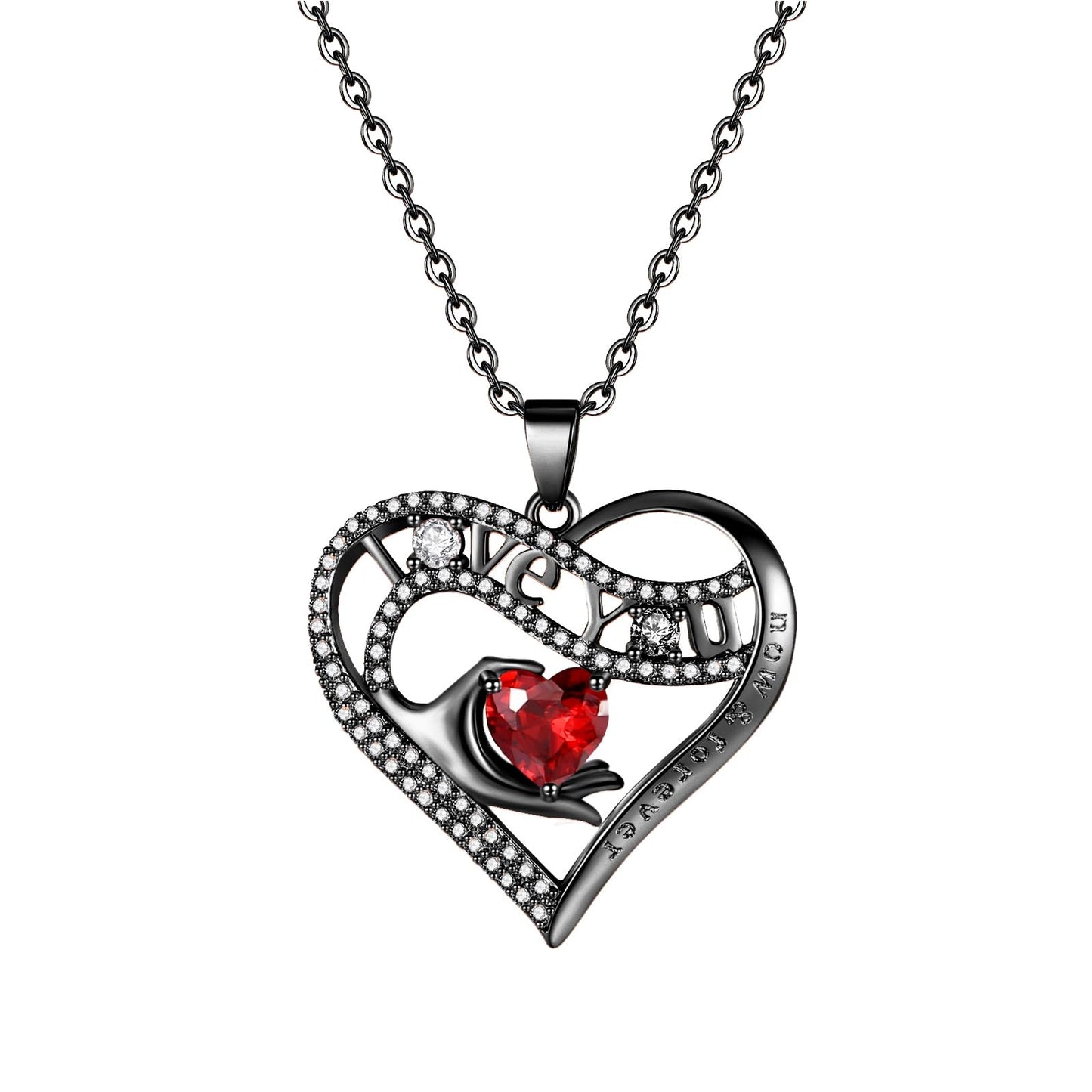 Leafael Gift Necklaces for Women, Heart in Hand I Love You Birthstone Crystal, Birthday Anniversary Jewelry for Wife Girlfriend Mom, Rose Gold and Gun Metal Plated , 18" + 2" Chain