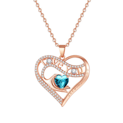 Leafael Gift Necklaces for Women, Heart in Hand I Love You Birthstone Crystal, Birthday Anniversary Jewelry for Wife Girlfriend Mom, Rose Gold and Gun Metal Plated , 18" + 2" Chain