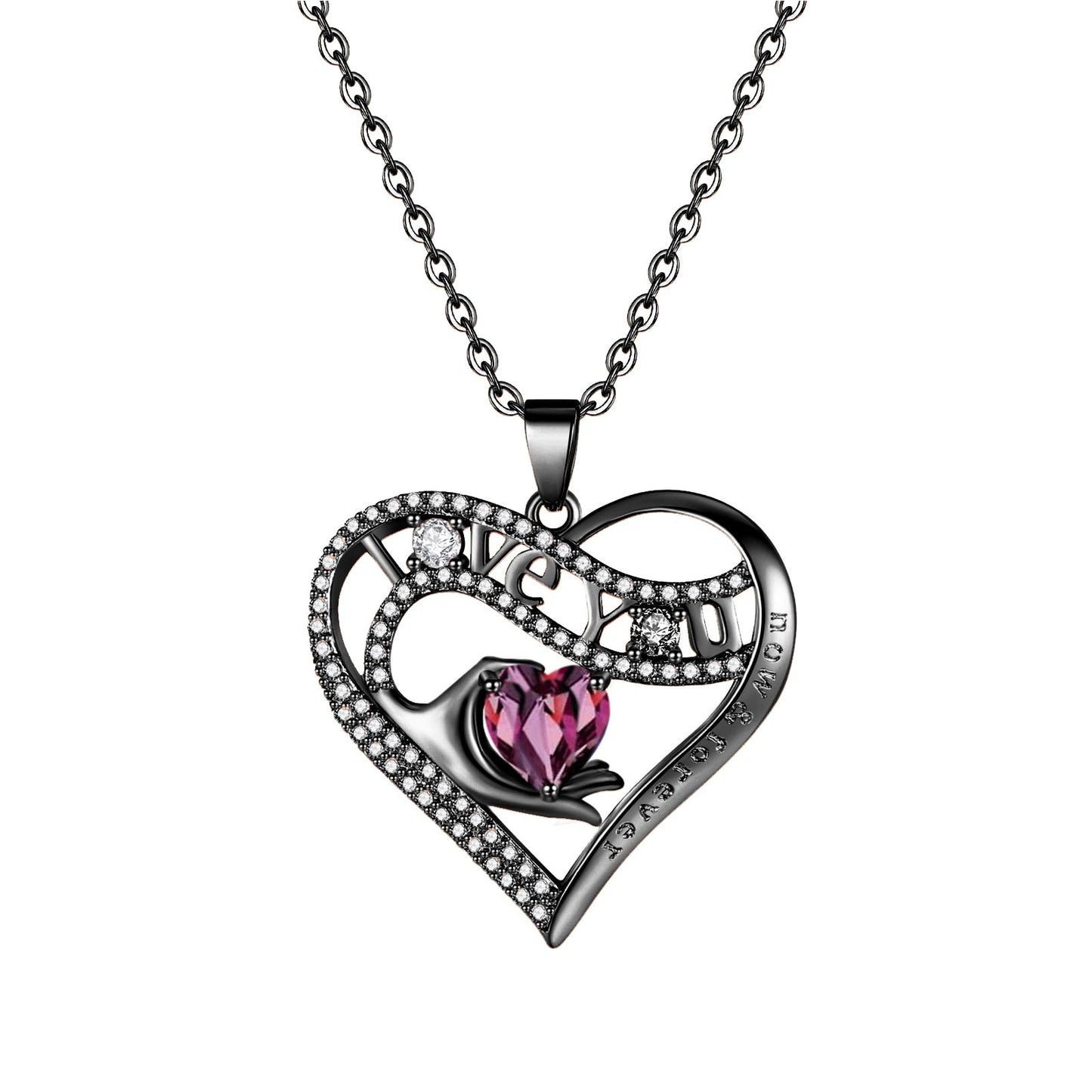 Leafael Gift Necklaces for Women, Heart in Hand I Love You Birthstone Crystal, Birthday Anniversary Jewelry for Wife Girlfriend Mom, Rose Gold and Gun Metal Plated , 18" + 2" Chain