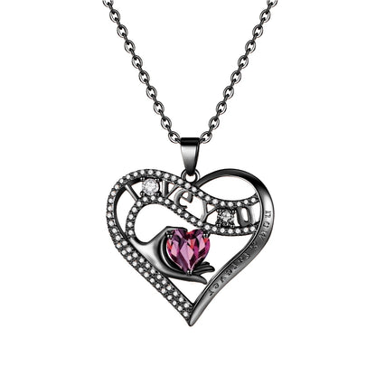 Leafael Gift Necklaces for Women, Heart in Hand I Love You Birthstone Crystal, Birthday Anniversary Jewelry for Wife Girlfriend Mom, Rose Gold and Gun Metal Plated , 18" + 2" Chain