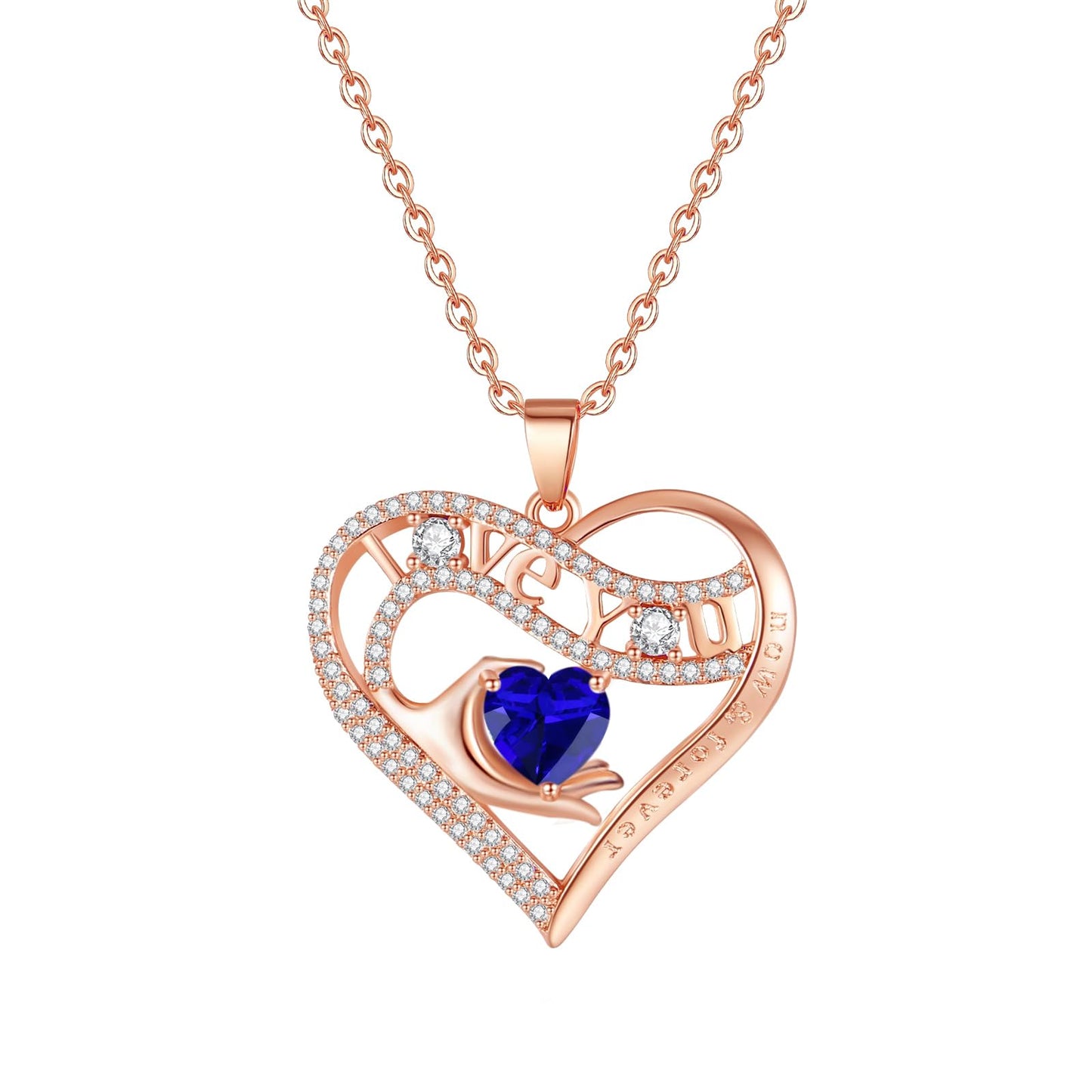 Leafael Gift Necklaces for Women, Heart in Hand I Love You Birthstone Crystal, Birthday Anniversary Jewelry for Wife Girlfriend Mom, Rose Gold and Gun Metal Plated , 18" + 2" Chain