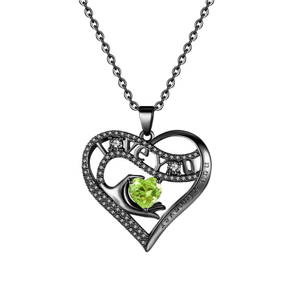 Leafael Gift Necklaces for Women, Heart in Hand I Love You Birthstone Crystal, Birthday Anniversary Jewelry for Wife Girlfriend Mom, Rose Gold and Gun Metal Plated , 18" + 2" Chain