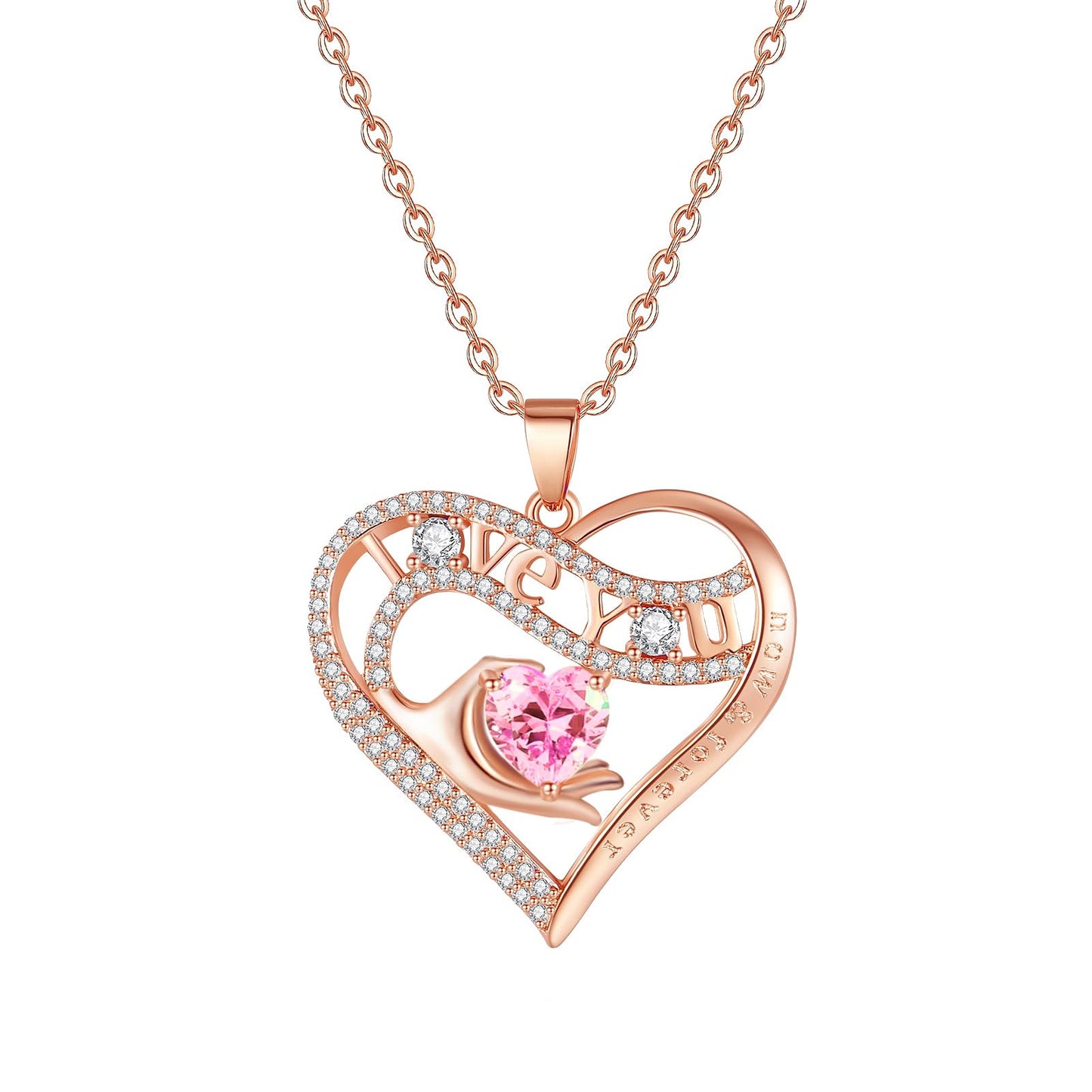 Leafael Gift Necklaces for Women, Heart in Hand I Love You Birthstone Crystal, Birthday Anniversary Jewelry for Wife Girlfriend Mom, Rose Gold and Gun Metal Plated , 18" + 2" Chain