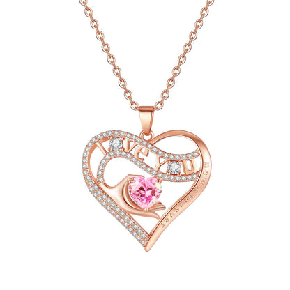 Leafael Gift Necklaces for Women, Heart in Hand I Love You Birthstone Crystal, Birthday Anniversary Jewelry for Wife Girlfriend Mom, Rose Gold and Gun Metal Plated , 18" + 2" Chain