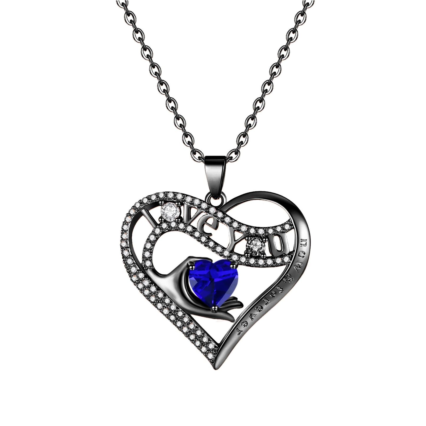 Leafael Gift Necklaces for Women, Heart in Hand I Love You Birthstone Crystal, Birthday Anniversary Jewelry for Wife Girlfriend Mom, Rose Gold and Gun Metal Plated , 18" + 2" Chain