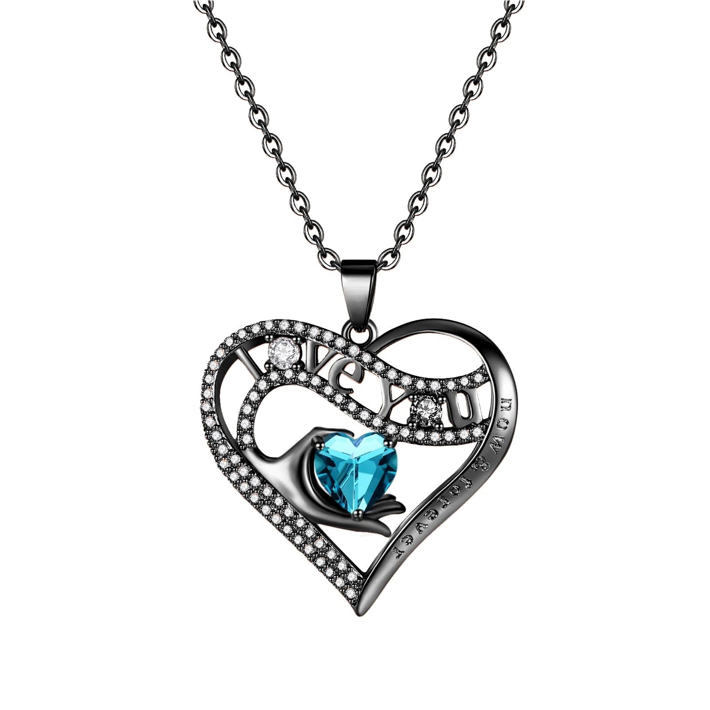 Leafael Gift Necklaces for Women, Heart in Hand I Love You Birthstone Crystal, Birthday Anniversary Jewelry for Wife Girlfriend Mom, Rose Gold and Gun Metal Plated , 18" + 2" Chain