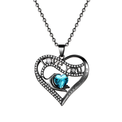 Leafael Gift Necklaces for Women, Heart in Hand I Love You Birthstone Crystal, Birthday Anniversary Jewelry for Wife Girlfriend Mom, Rose Gold and Gun Metal Plated , 18" + 2" Chain