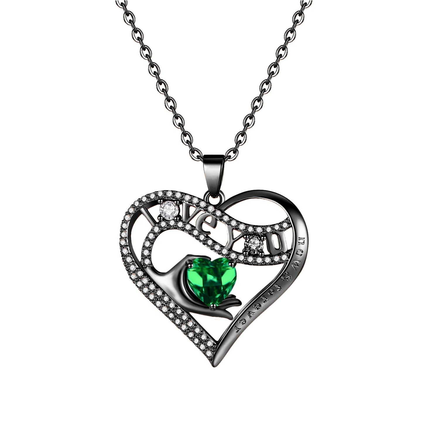 Leafael Gift Necklaces for Women, Heart in Hand I Love You Birthstone Crystal, Birthday Anniversary Jewelry for Wife Girlfriend Mom, Rose Gold and Gun Metal Plated , 18" + 2" Chain