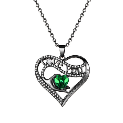 Leafael Gift Necklaces for Women, Heart in Hand I Love You Birthstone Crystal, Birthday Anniversary Jewelry for Wife Girlfriend Mom, Rose Gold and Gun Metal Plated , 18" + 2" Chain