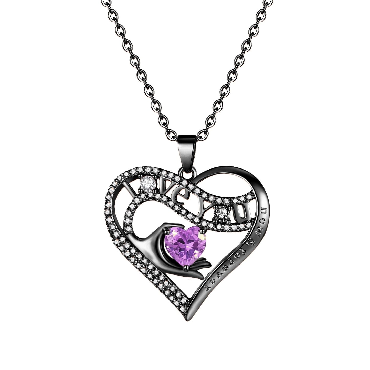Leafael Gift Necklaces for Women, Heart in Hand I Love You Birthstone Crystal, Birthday Anniversary Jewelry for Wife Girlfriend Mom, Rose Gold and Gun Metal Plated , 18" + 2" Chain