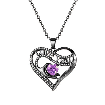 Leafael Gift Necklaces for Women, Heart in Hand I Love You Birthstone Crystal, Birthday Anniversary Jewelry for Wife Girlfriend Mom, Rose Gold and Gun Metal Plated , 18" + 2" Chain
