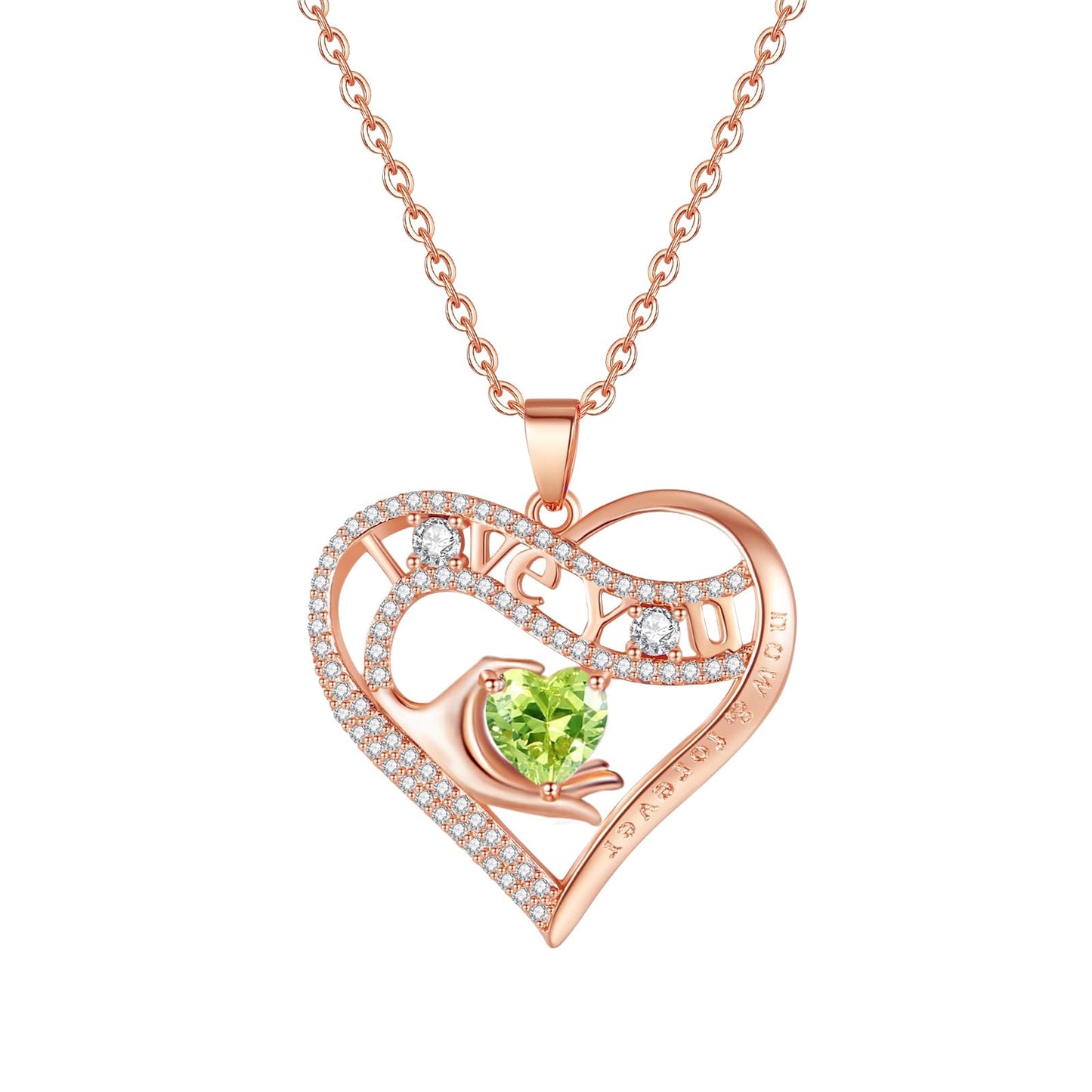 Leafael Gift Necklaces for Women, Heart in Hand I Love You Birthstone Crystal, Birthday Anniversary Jewelry for Wife Girlfriend Mom, Rose Gold and Gun Metal Plated , 18" + 2" Chain