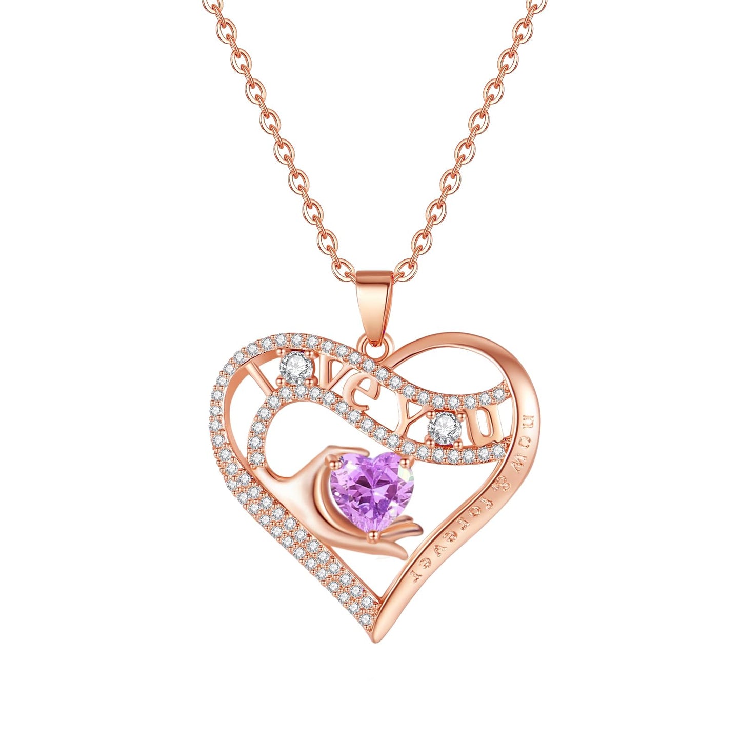 Leafael Gift Necklaces for Women, Heart in Hand I Love You Birthstone Crystal, Birthday Anniversary Jewelry for Wife Girlfriend Mom, Rose Gold and Gun Metal Plated , 18" + 2" Chain