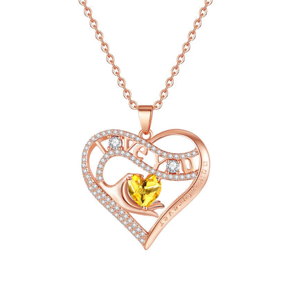 Leafael Gift Necklaces for Women, Heart in Hand I Love You Birthstone Crystal, Birthday Anniversary Jewelry for Wife Girlfriend Mom, Rose Gold and Gun Metal Plated , 18" + 2" Chain