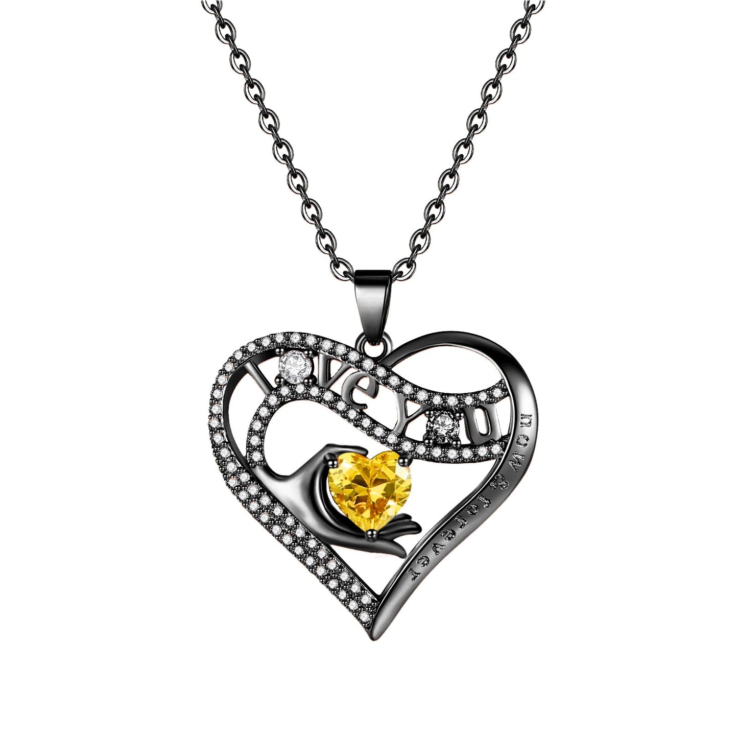 Leafael Gift Necklaces for Women, Heart in Hand I Love You Birthstone Crystal, Birthday Anniversary Jewelry for Wife Girlfriend Mom, Rose Gold and Gun Metal Plated , 18" + 2" Chain