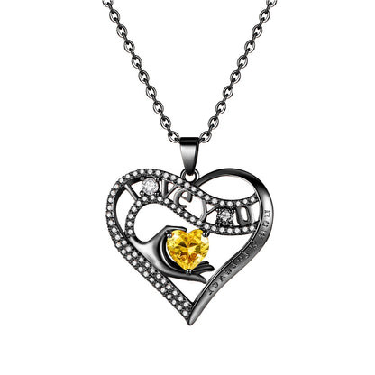 Leafael Gift Necklaces for Women, Heart in Hand I Love You Birthstone Crystal, Birthday Anniversary Jewelry for Wife Girlfriend Mom, Rose Gold and Gun Metal Plated , 18" + 2" Chain