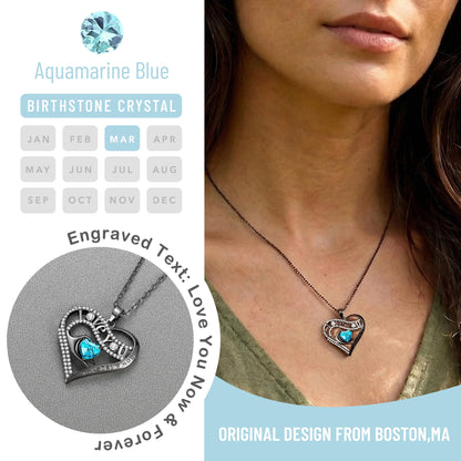 Leafael Gift Necklaces for Women, Heart in Hand I Love You Birthstone Crystal, Birthday Anniversary Jewelry for Wife Girlfriend Mom, Rose Gold and Gun Metal Plated , 18" + 2" Chain