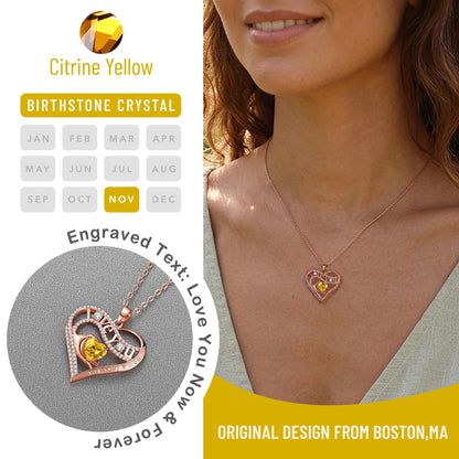 Leafael Gift Necklaces for Women, Heart in Hand I Love You Birthstone Crystal, Birthday Anniversary Jewelry for Wife Girlfriend Mom, Rose Gold and Gun Metal Plated , 18" + 2" Chain