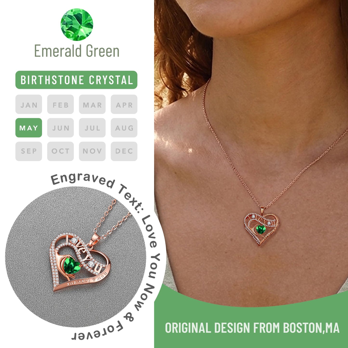 Leafael Gift Necklaces for Women, Heart in Hand I Love You Birthstone Crystal, Birthday Anniversary Jewelry for Wife Girlfriend Mom, Rose Gold and Gun Metal Plated , 18" + 2" Chain