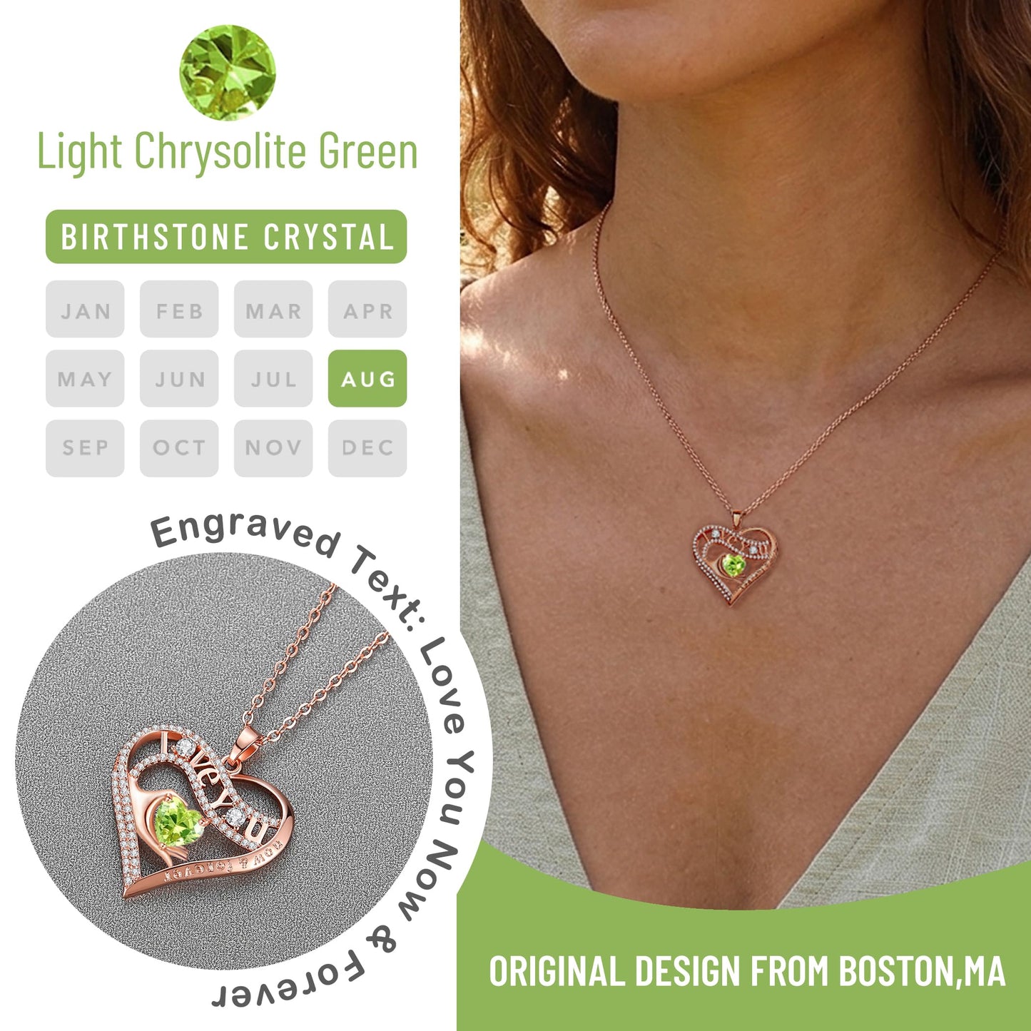 Leafael Gift Necklaces for Women, Heart in Hand I Love You Birthstone Crystal, Birthday Anniversary Jewelry for Wife Girlfriend Mom, Rose Gold and Gun Metal Plated , 18" + 2" Chain