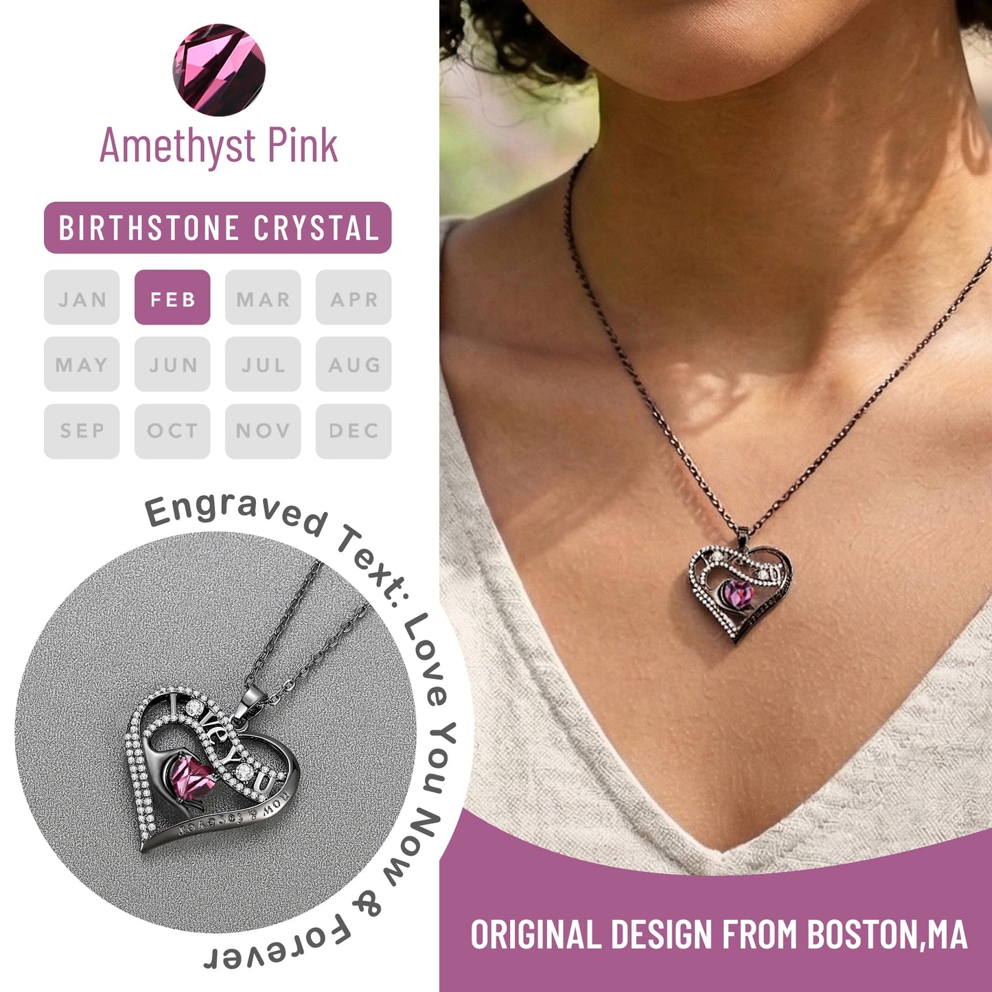 Leafael Gift Necklaces for Women, Heart in Hand I Love You Birthstone Crystal, Birthday Anniversary Jewelry for Wife Girlfriend Mom, Rose Gold and Gun Metal Plated , 18" + 2" Chain