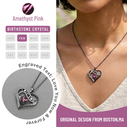Leafael Gift Necklaces for Women, Heart in Hand I Love You Birthstone Crystal, Birthday Anniversary Jewelry for Wife Girlfriend Mom, Rose Gold and Gun Metal Plated , 18" + 2" Chain