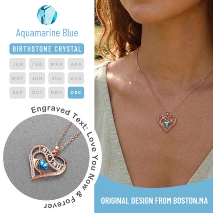 Leafael Gift Necklaces for Women, Heart in Hand I Love You Birthstone Crystal, Birthday Anniversary Jewelry for Wife Girlfriend Mom, Rose Gold and Gun Metal Plated , 18" + 2" Chain