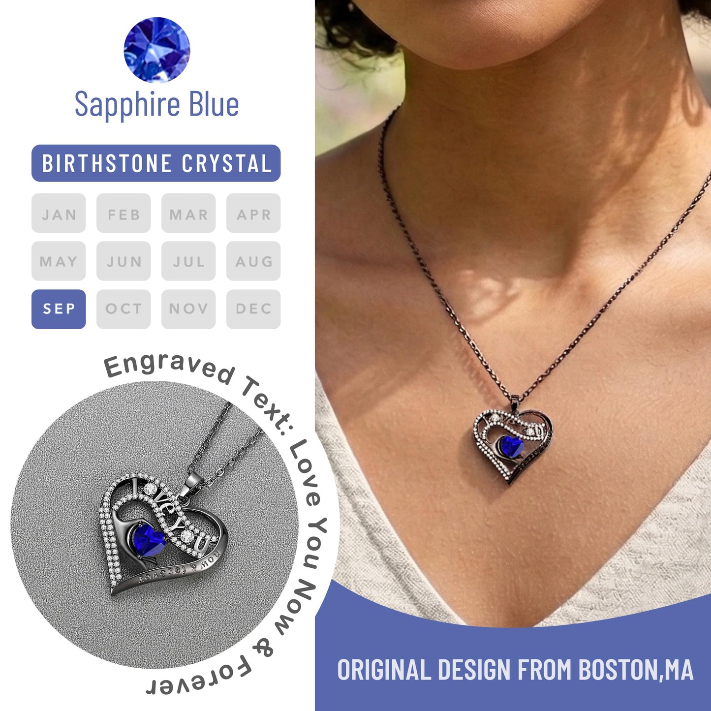 Leafael Gift Necklaces for Women, Heart in Hand I Love You Birthstone Crystal, Birthday Anniversary Jewelry for Wife Girlfriend Mom, Rose Gold and Gun Metal Plated , 18" + 2" Chain