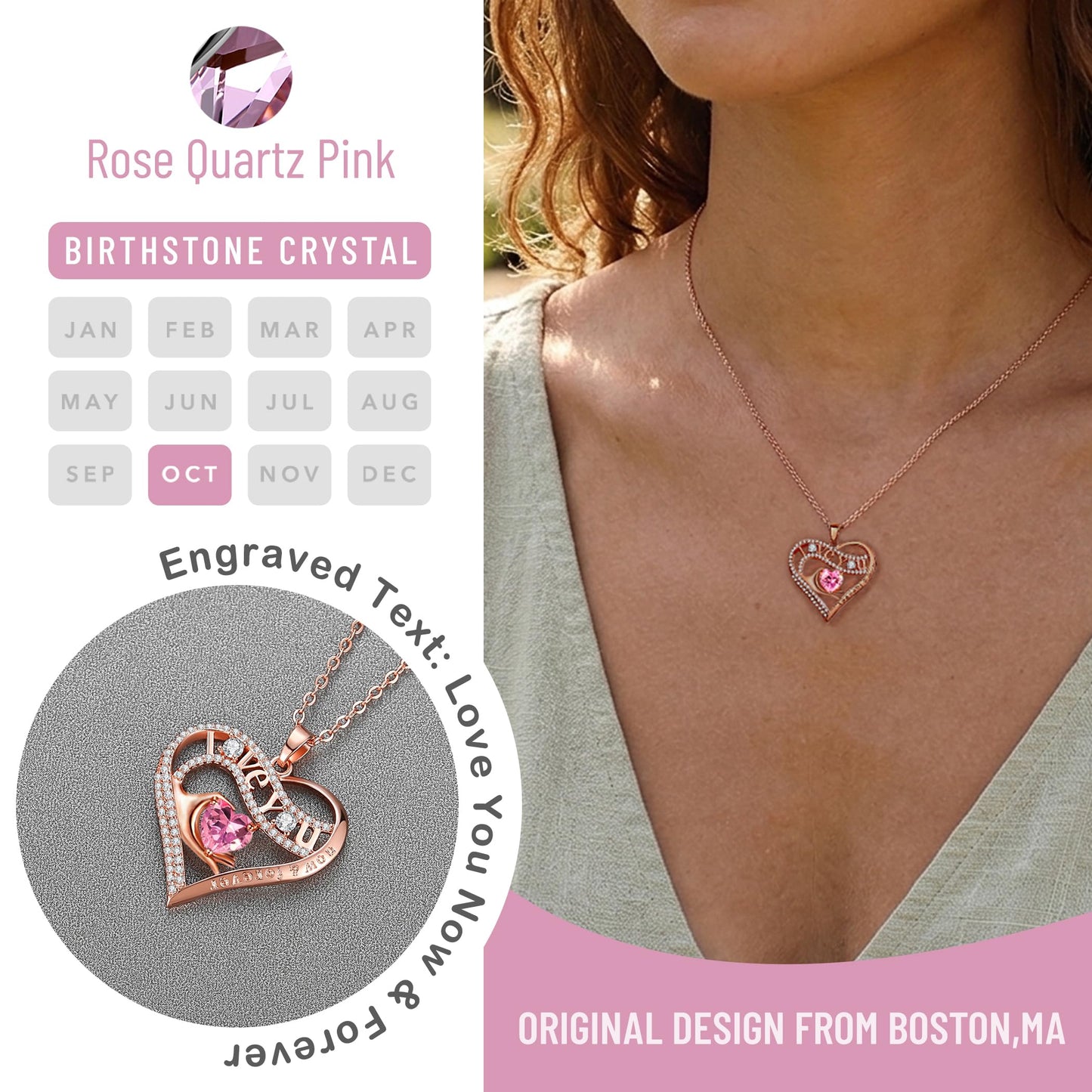 Leafael Gift Necklaces for Women, Heart in Hand I Love You Birthstone Crystal, Birthday Anniversary Jewelry for Wife Girlfriend Mom, Rose Gold and Gun Metal Plated , 18" + 2" Chain