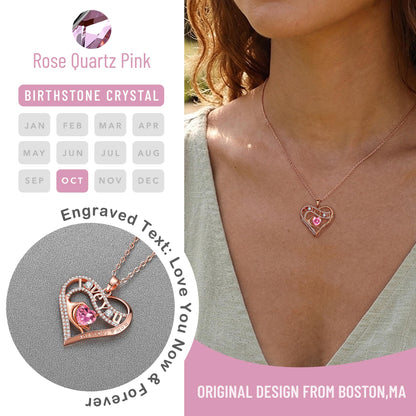 Leafael Gift Necklaces for Women, Heart in Hand I Love You Birthstone Crystal, Birthday Anniversary Jewelry for Wife Girlfriend Mom, Rose Gold and Gun Metal Plated , 18" + 2" Chain