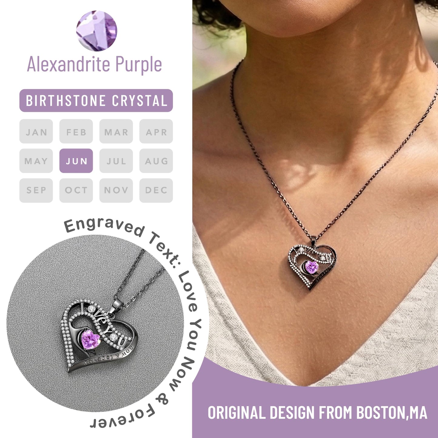 Leafael Gift Necklaces for Women, Heart in Hand I Love You Birthstone Crystal, Birthday Anniversary Jewelry for Wife Girlfriend Mom, Rose Gold and Gun Metal Plated , 18" + 2" Chain