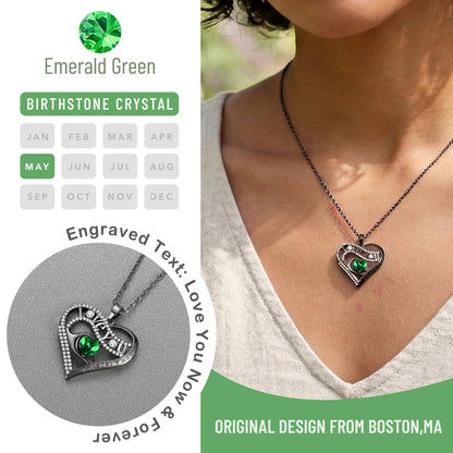 Leafael Gift Necklaces for Women, Heart in Hand I Love You Birthstone Crystal, Birthday Anniversary Jewelry for Wife Girlfriend Mom, Rose Gold and Gun Metal Plated , 18" + 2" Chain