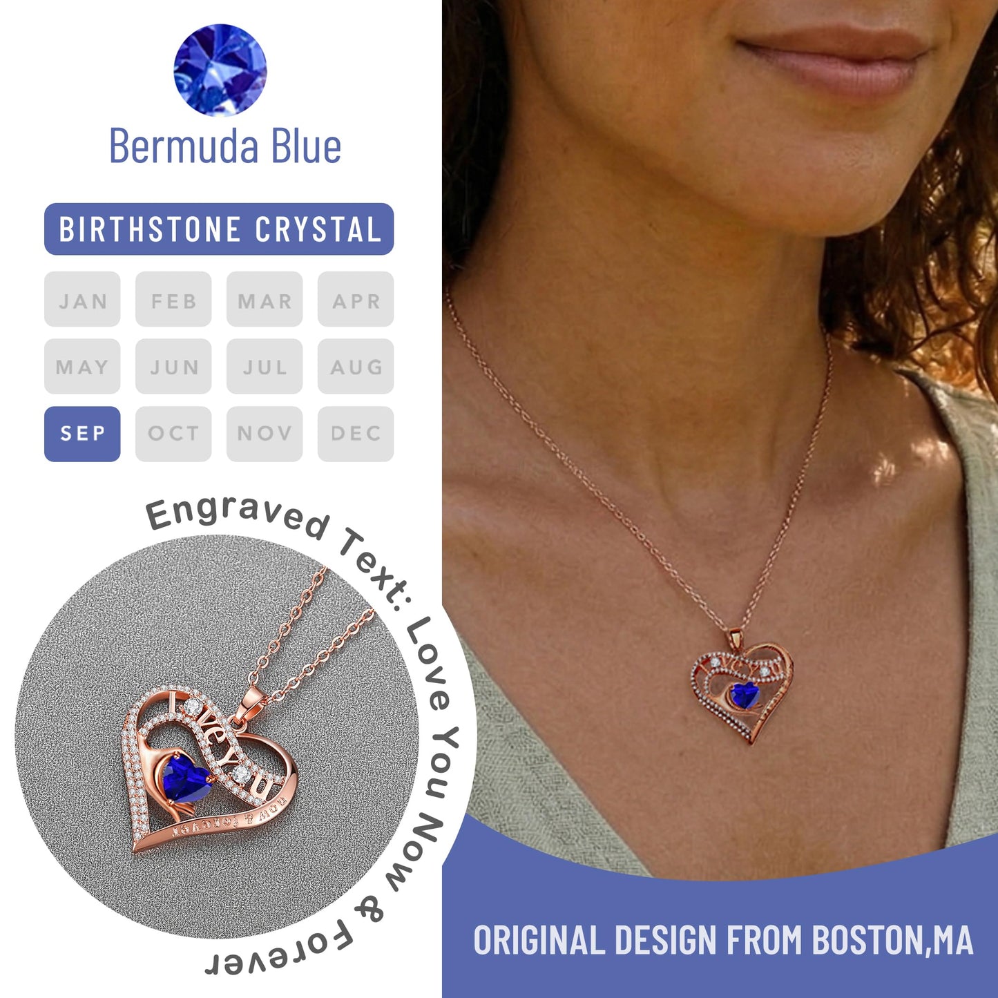 Leafael Gift Necklaces for Women, Heart in Hand I Love You Birthstone Crystal, Birthday Anniversary Jewelry for Wife Girlfriend Mom, Rose Gold and Gun Metal Plated , 18" + 2" Chain