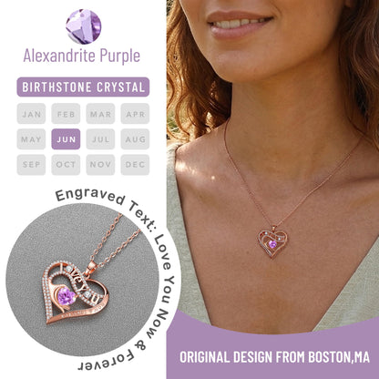 Leafael Gift Necklaces for Women, Heart in Hand I Love You Birthstone Crystal, Birthday Anniversary Jewelry for Wife Girlfriend Mom, Rose Gold and Gun Metal Plated , 18" + 2" Chain