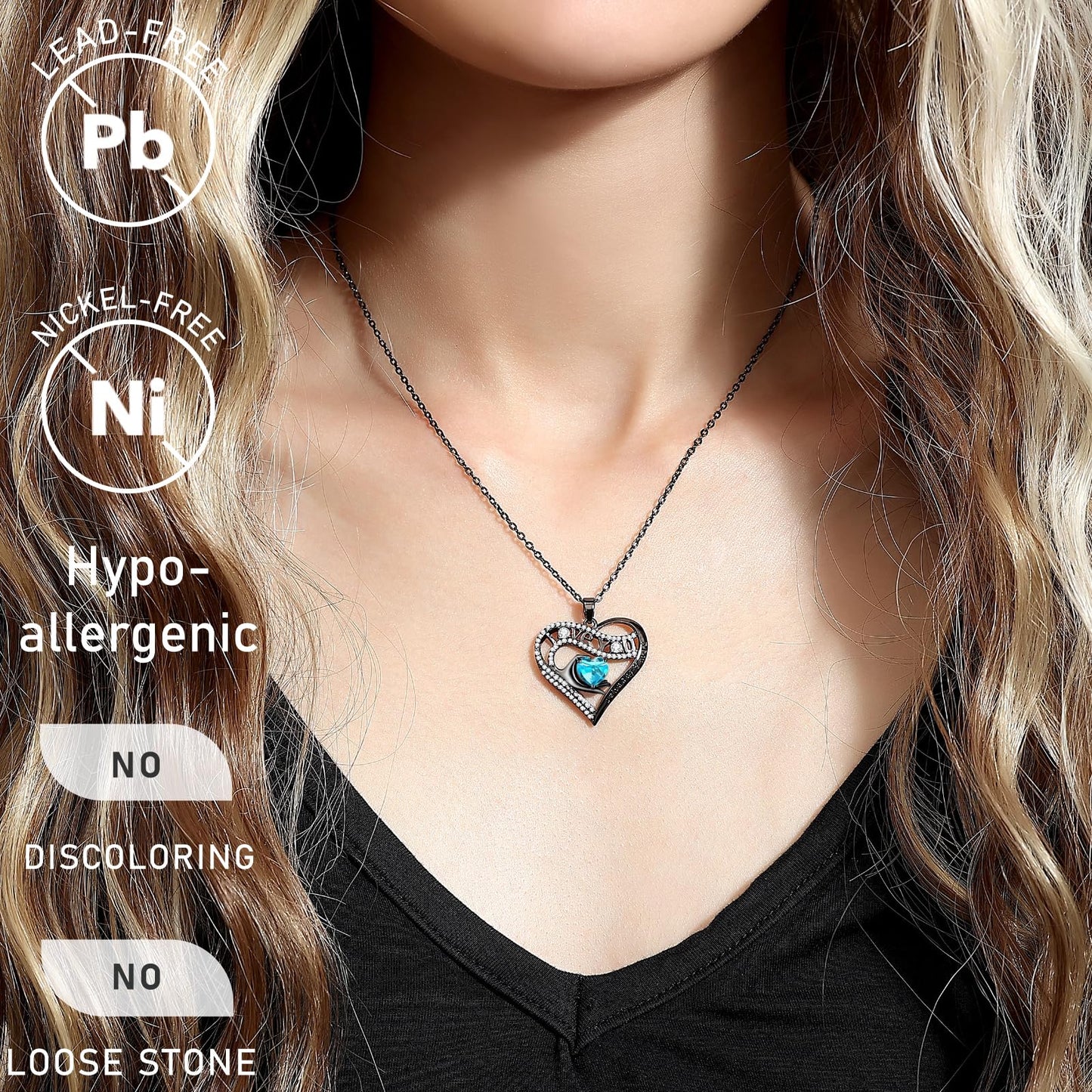 Leafael Gift Necklaces for Women, Heart in Hand I Love You Birthstone Crystal, Birthday Anniversary Jewelry for Wife Girlfriend Mom, Rose Gold and Gun Metal Plated , 18" + 2" Chain