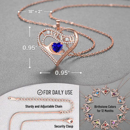 Leafael Gift Necklaces for Women, Heart in Hand I Love You Birthstone Crystal, Birthday Anniversary Jewelry for Wife Girlfriend Mom, Rose Gold and Gun Metal Plated , 18" + 2" Chain
