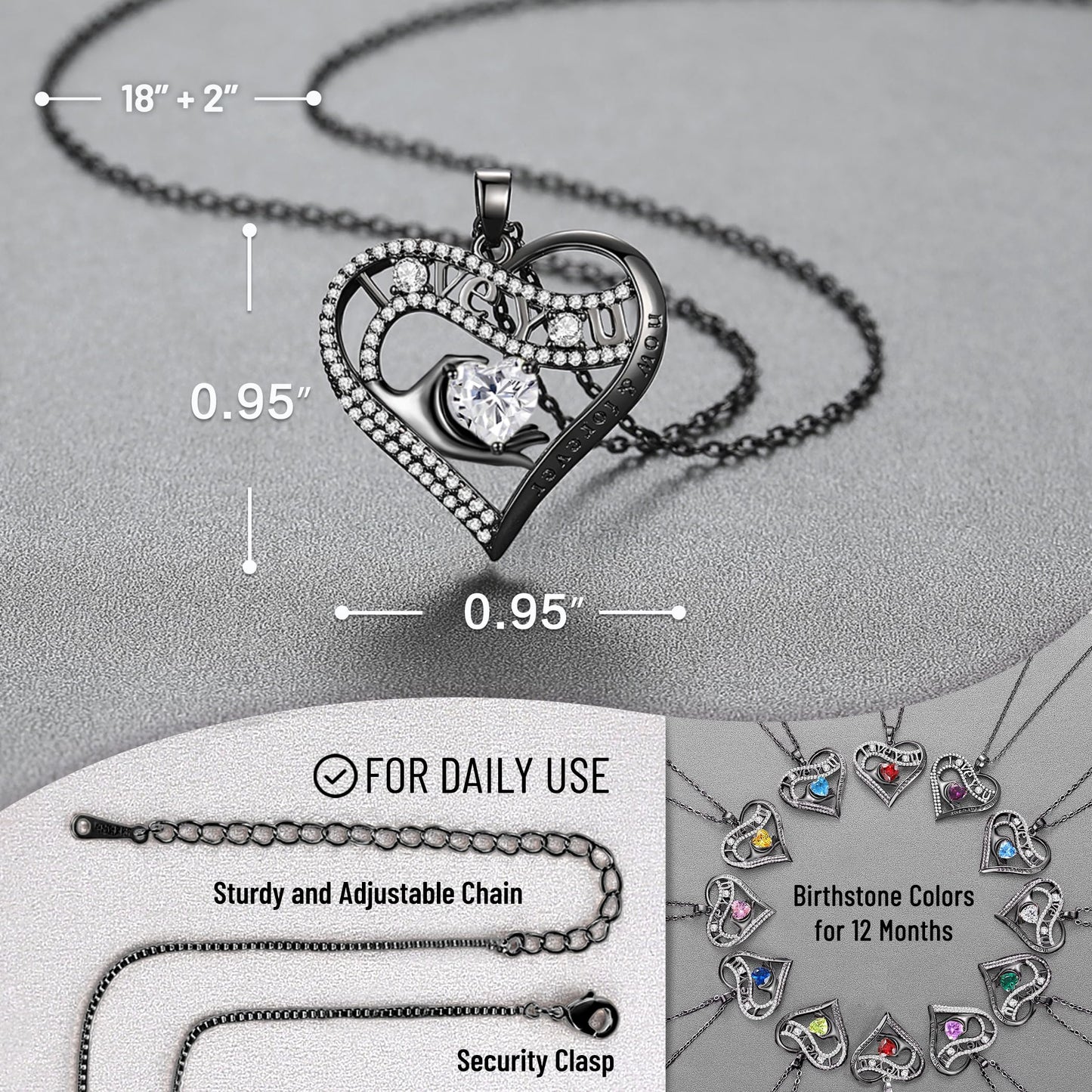 Leafael Gift Necklaces for Women, Heart in Hand I Love You Birthstone Crystal, Birthday Anniversary Jewelry for Wife Girlfriend Mom, Rose Gold and Gun Metal Plated , 18" + 2" Chain