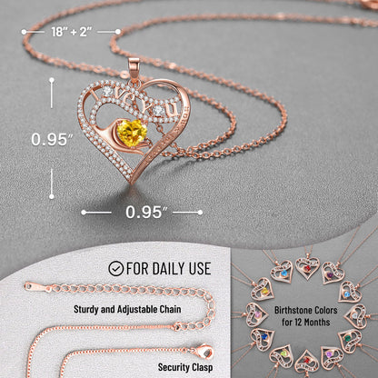 Leafael Gift Necklaces for Women, Heart in Hand I Love You Birthstone Crystal, Birthday Anniversary Jewelry for Wife Girlfriend Mom, Rose Gold and Gun Metal Plated , 18" + 2" Chain