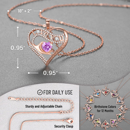 Leafael Gift Necklaces for Women, Heart in Hand I Love You Birthstone Crystal, Birthday Anniversary Jewelry for Wife Girlfriend Mom, Rose Gold and Gun Metal Plated , 18" + 2" Chain