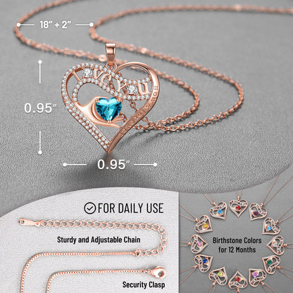 Leafael Gift Necklaces for Women, Heart in Hand I Love You Birthstone Crystal, Birthday Anniversary Jewelry for Wife Girlfriend Mom, Rose Gold and Gun Metal Plated , 18" + 2" Chain