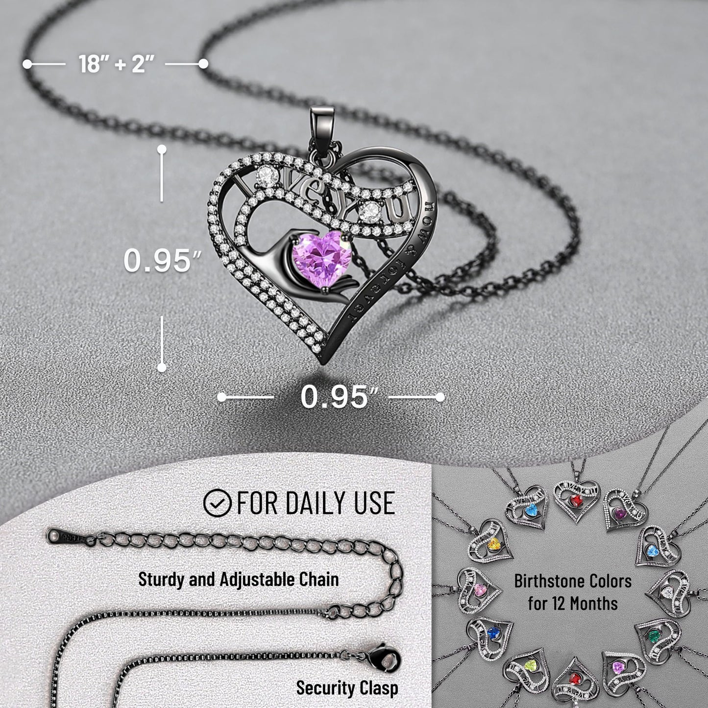 Leafael Gift Necklaces for Women, Heart in Hand I Love You Birthstone Crystal, Birthday Anniversary Jewelry for Wife Girlfriend Mom, Rose Gold and Gun Metal Plated , 18" + 2" Chain