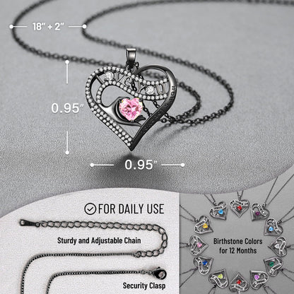 Leafael Gift Necklaces for Women, Heart in Hand I Love You Birthstone Crystal, Birthday Anniversary Jewelry for Wife Girlfriend Mom, Rose Gold and Gun Metal Plated , 18" + 2" Chain
